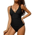 thumbnail image 3 of Charmo Women V Neck One Piece Swimsuits Tummy Control Runched Monokini Bathing Suits, 3 of 7