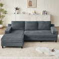 thumbnail image 4 of Pingliang Home 98" L-Shaped Sectional Sofa with Chaise, Comfy Corduroy Fluffy 3 Seater Couch with 2 Cup Holders for Living Room,Apartment,Office, Dark Gray, 4 of 11