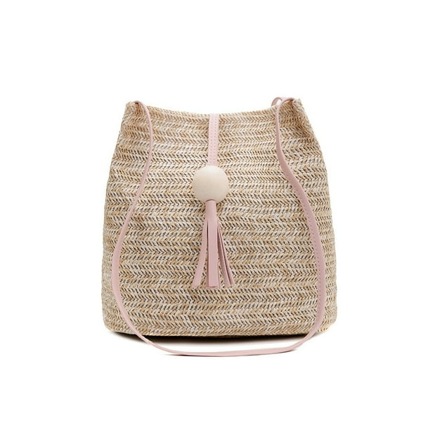 Qarigey Bolso de hombro de paja para mujer, bolso de mano, estuche de viaje, bandolera, bolsos de mano de gran capacidad, organizadores, bolsos de cubo Bolsas de mensajero y de hombro Rosado Qarigey AP014382-01