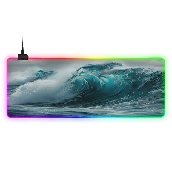 Large RGB Gaming Mouse Pad Led Glowing Mousepad Non-Slip Rubber Base 13 Light Modes 31.5x11.8 Sea Wave