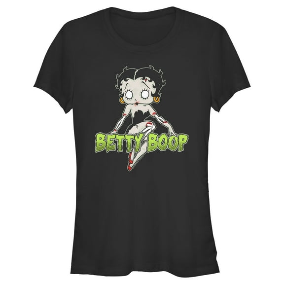 Junior's Betty Boop Halloween Zombie Logo Graphic Tee Black X Large