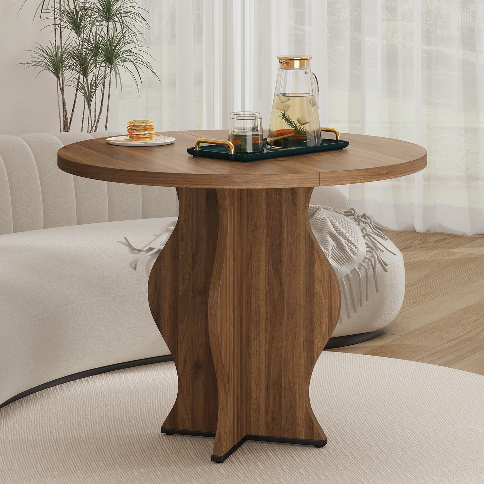 Hommoo 31.5" Round Dining Table for 2 People, Modern Round Kitchen Table with Wave Pedestal Base, for Apartment, Breakfast Nook, Dining Room, Black