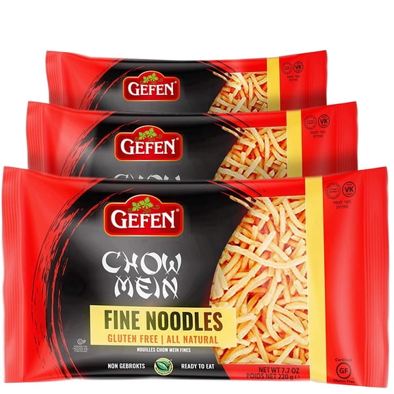 Gefen Gluten Free Chow Mein Fine Noodles, 8oz 3 Pack Ready To Eat, All Natural, Thin & Crisp