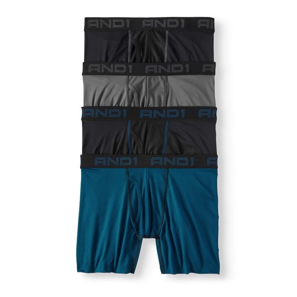 AND1 Men's Performance Boxer Briefs with Mesh Fly Pouch, 4Pack