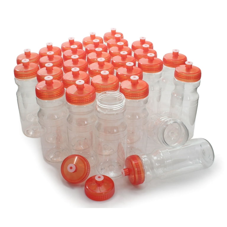 Rolling Sands BPA-Free 24 Fluid Ounce Clear/Orange Sports Water Bottles,  Bulk 30 Pack, Made in USA 