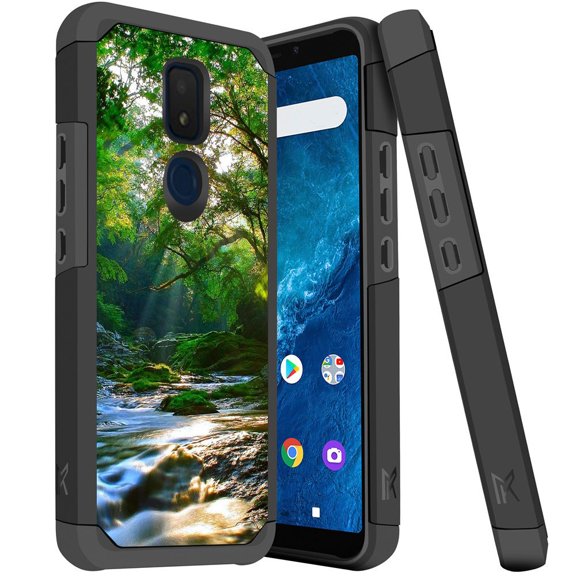 ANJ  Dual Layer Shockproof Hybrid Case   [Tempered Glass] Cover for Cricket Icon 3, Splendor, AT&T Motivate 2 - Forest Stream