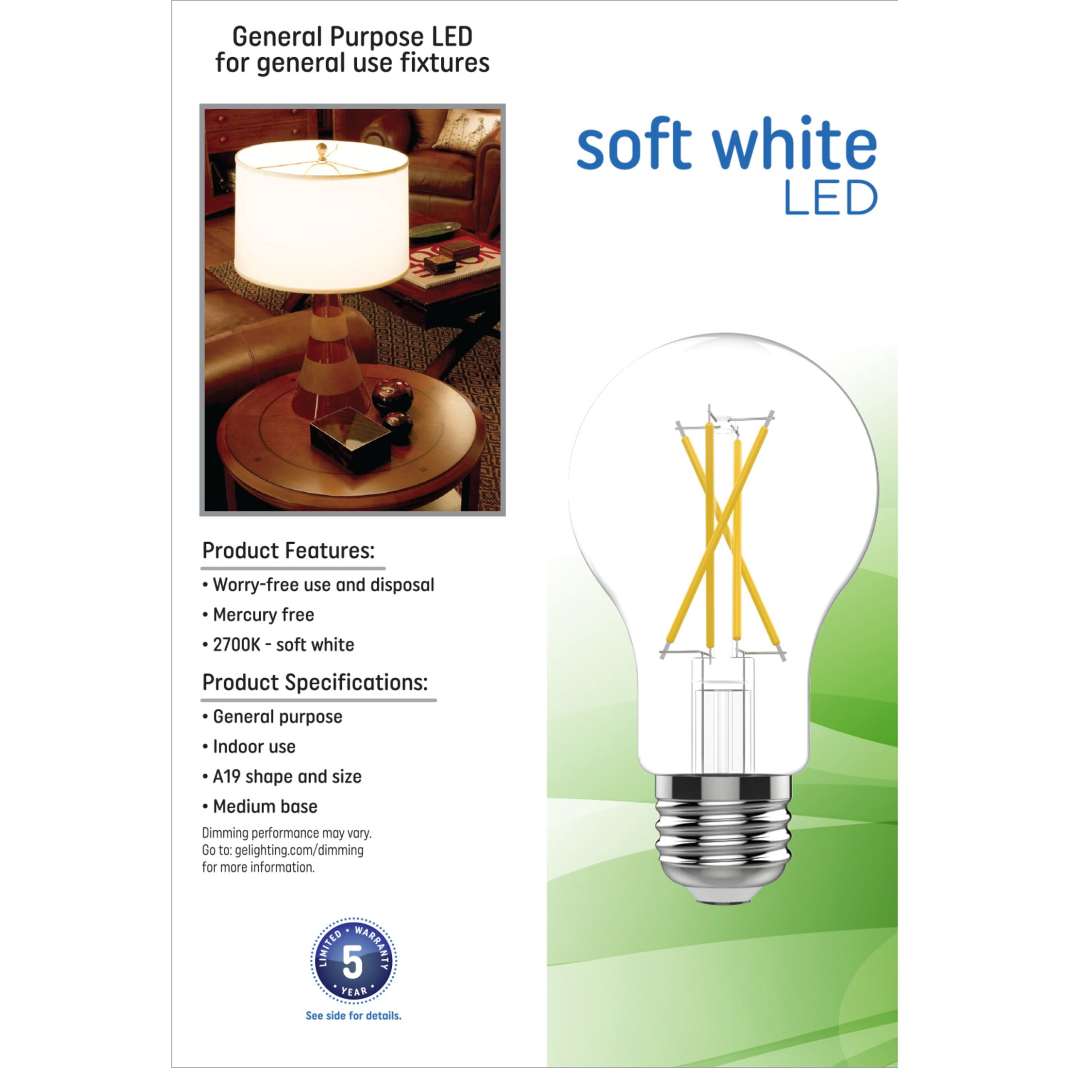 GE A19 LED Light Bulbs, 75 Watts, Soft White, 13yr, 4pk CEC