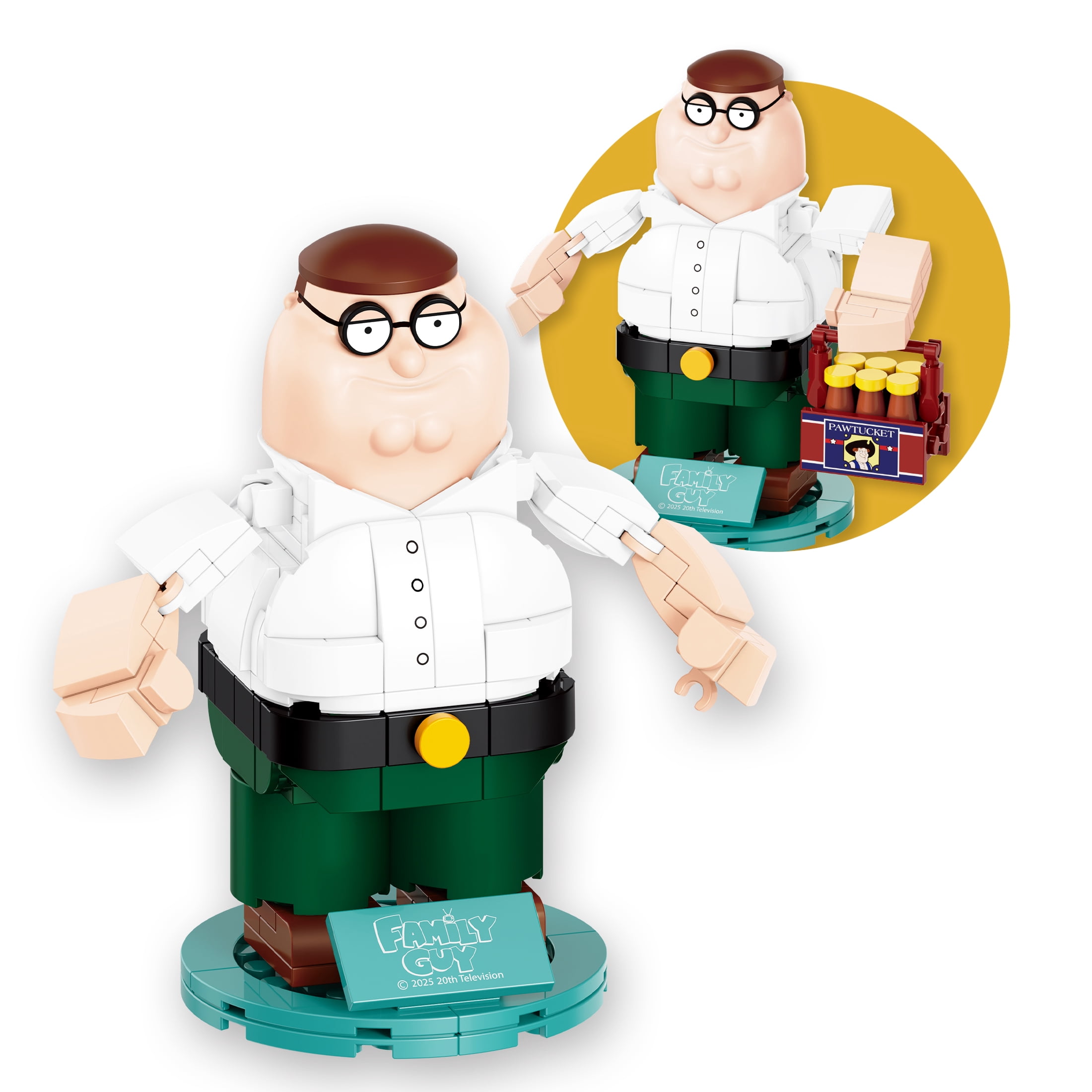 Brickcraft Family Guy Peter Griffin Building Kit (200-Piece Set), Buildable Figure on Display Base, Cartoon Collectible, TV Show Memorabilia for ages 14+
