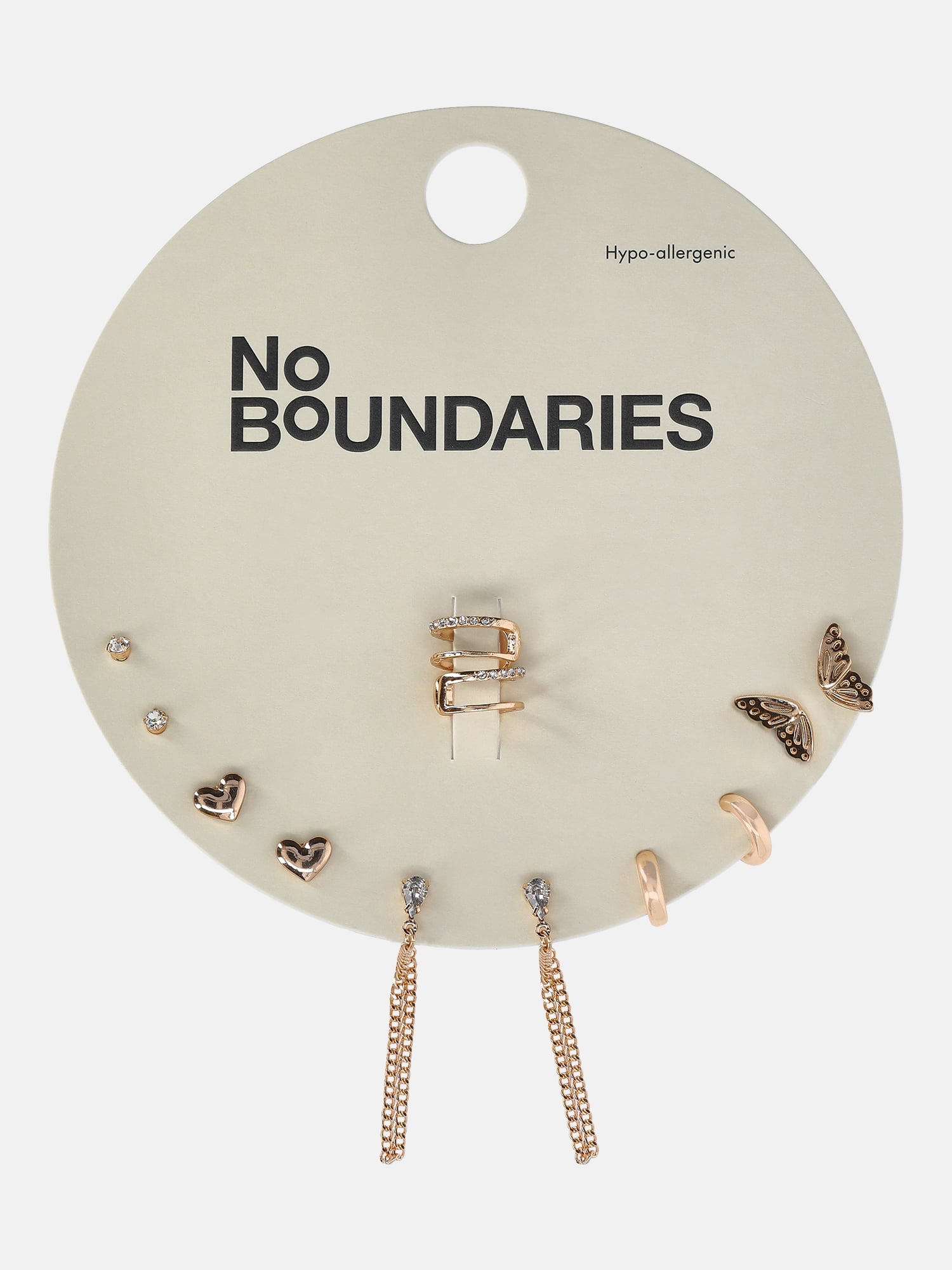 No Boundaries Gold-Tone Heart and Butterfly Hoops and Studs Earrings, 6-Pack, Women's