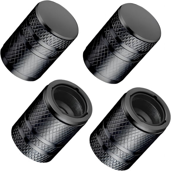 LADYGYM Tire Valve Stem Caps (4 Pack) Premium Metal Air Caps with Plastic Liner, Durable, Corrosion Resistant and Leak Proof, Universal Fit for Cars, Trucks, Motorcycles, and Bikes Black