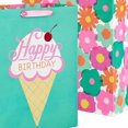 thumbnail image 5 of Modern Flowers and Ice Cream Birthday Gift Bag Set (2 Bags: 13" Large and 15" Extra Large) for Kids, Teens, Friends, 5 of 6