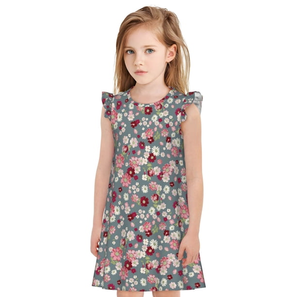 Balery Daisies Flowers Camisón de princesa para niñas, pijama de algodón con mangas abullonadas, suave y bonito.-X-Large