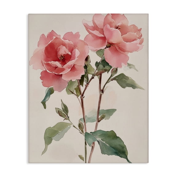 Stupell Industries Watercolor Roses Pink Floras Canvas Wall Art, design by Petal Prints Design