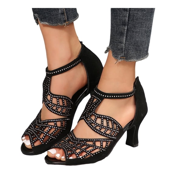 Mepaouo Women's Open Toe Dance Shoes Rhinestone Salsa Ballroom Latin Dancing Pumps Summer Heel Sandals