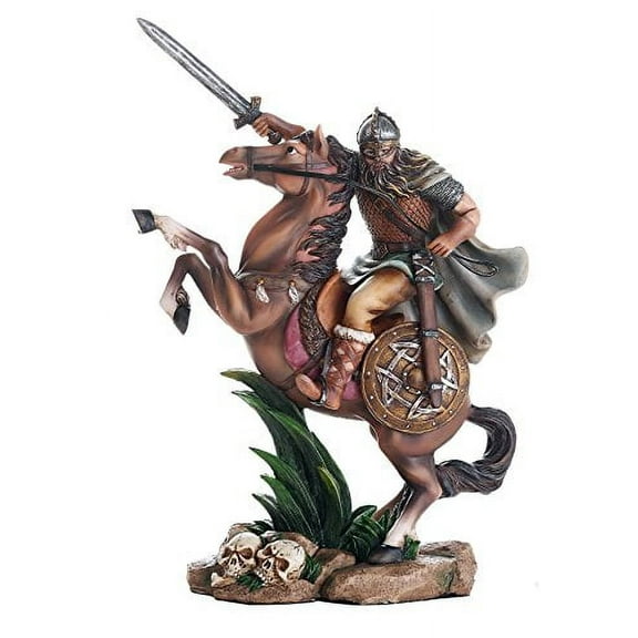 Ancient Nordic Viking Warrior on Horse Ready for Battle Collectible Figurine 10 Inch Tall