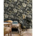 thumbnail image 3 of Black Tropical Leaves Botanical Printed Non Woven Non-Pasted Textured Wallpaper 57 Sq. Ft., 3 of 3
