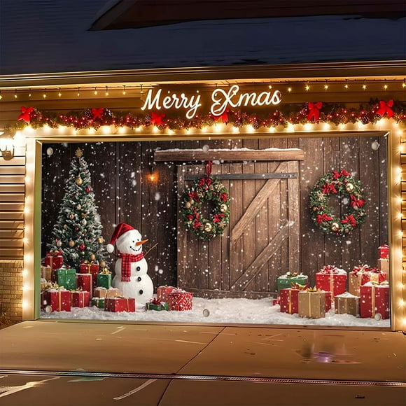 Gran pancarta navideña para puerta de garaje | Decoración para fiestas navideñas | Decoración para exteriores | Decoración de pared para interiores | Tela de poliéster con ojales | 3,96 x 1,80 m