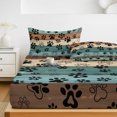 thumbnail image 6 of Full Size Fitted Sheet Set - Green Brown Paw Print 3 Piece Bedding Sets 16" Deep Pocket Fitted Sheet with 2 Pillowcases Vintage Farmhouse Country Wooden Grain Brushed Microfiber Hotel Bed Sheets, 6 of 9