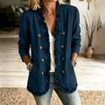 thumbnail image 5 of IROINNID Women's Solid Ruffle Denim Jacket Open Front Long Sleeve Double Button Down Casual Coat with Side Slit Pockets, 5 of 9