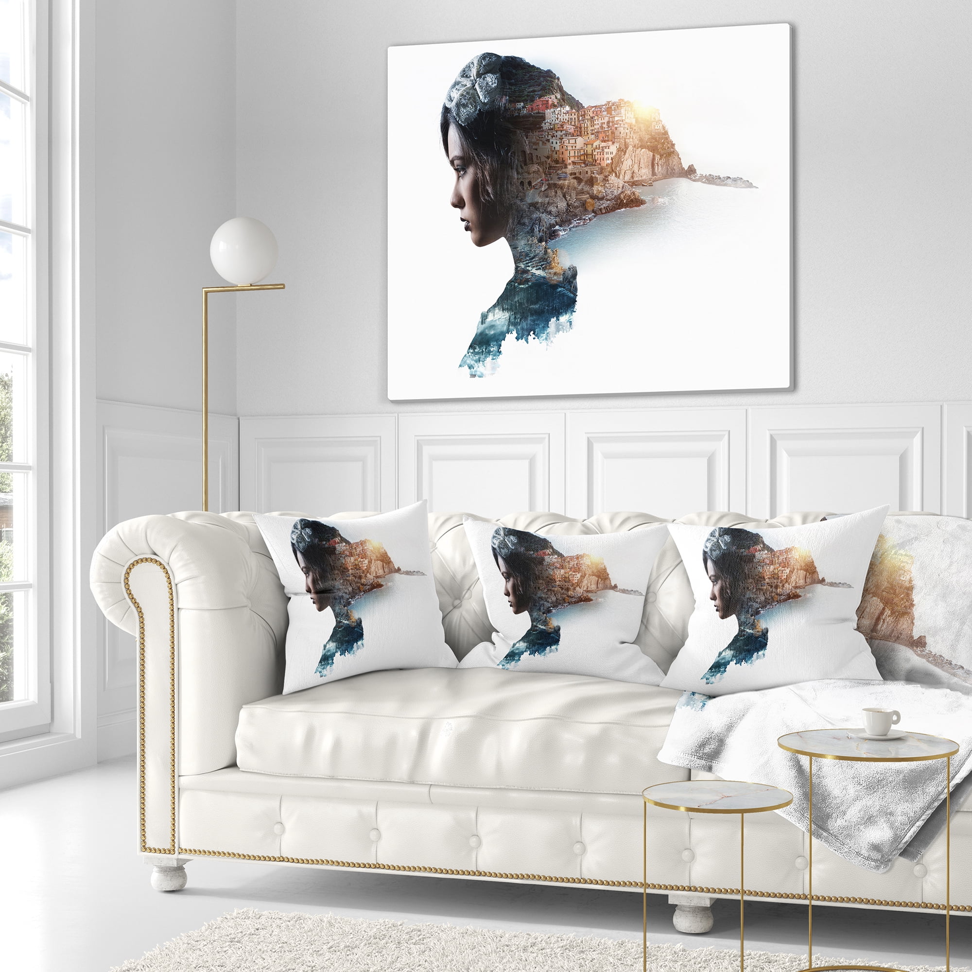 Designart Double Exposure Woman Portrait - Portrait Throw Pillow - 18x18