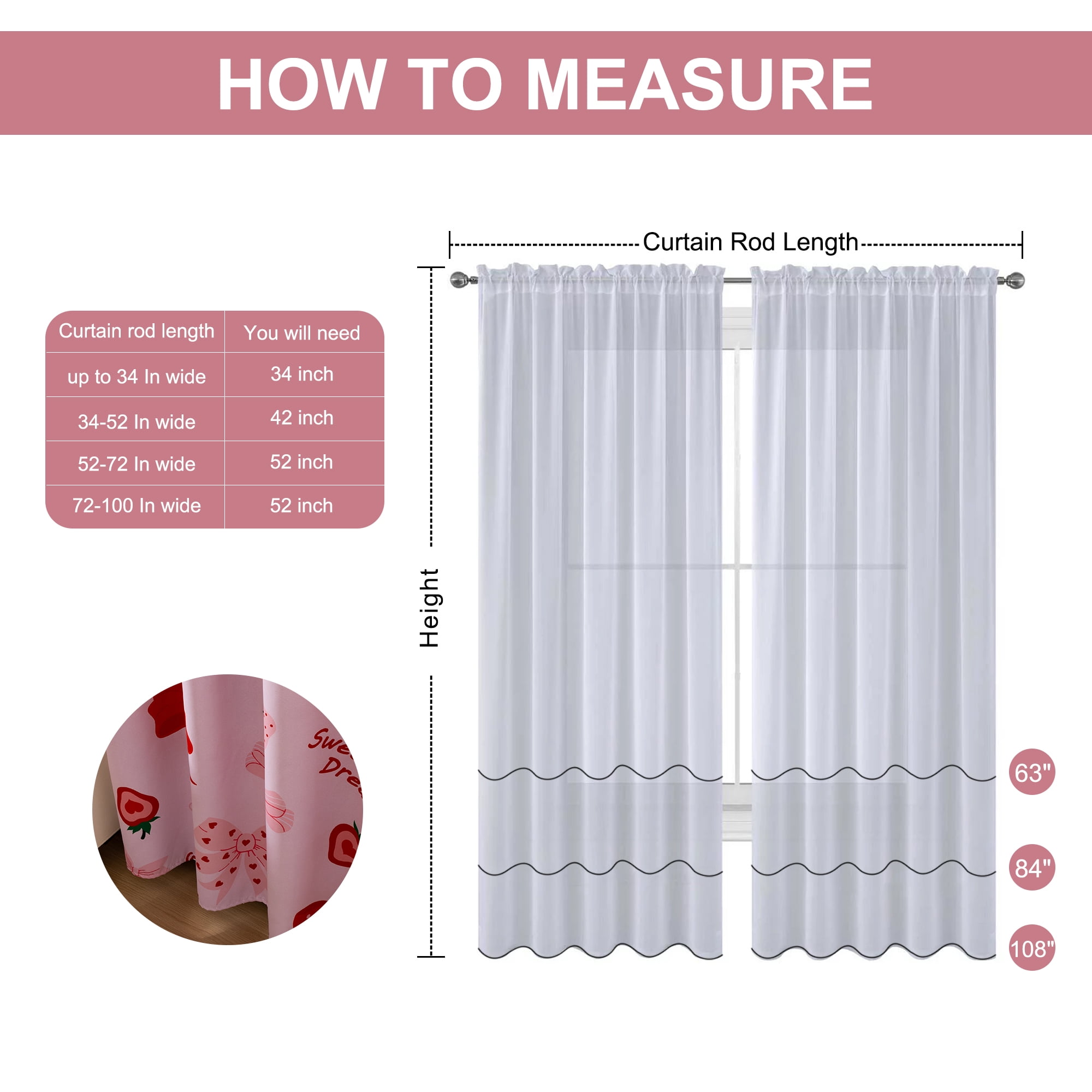 Btargot Blackout Curtains 2 Panels Thermal Insulated Grommet Strawberry Bows Window Curtains for Girls Bedroom 52 X 63 inch