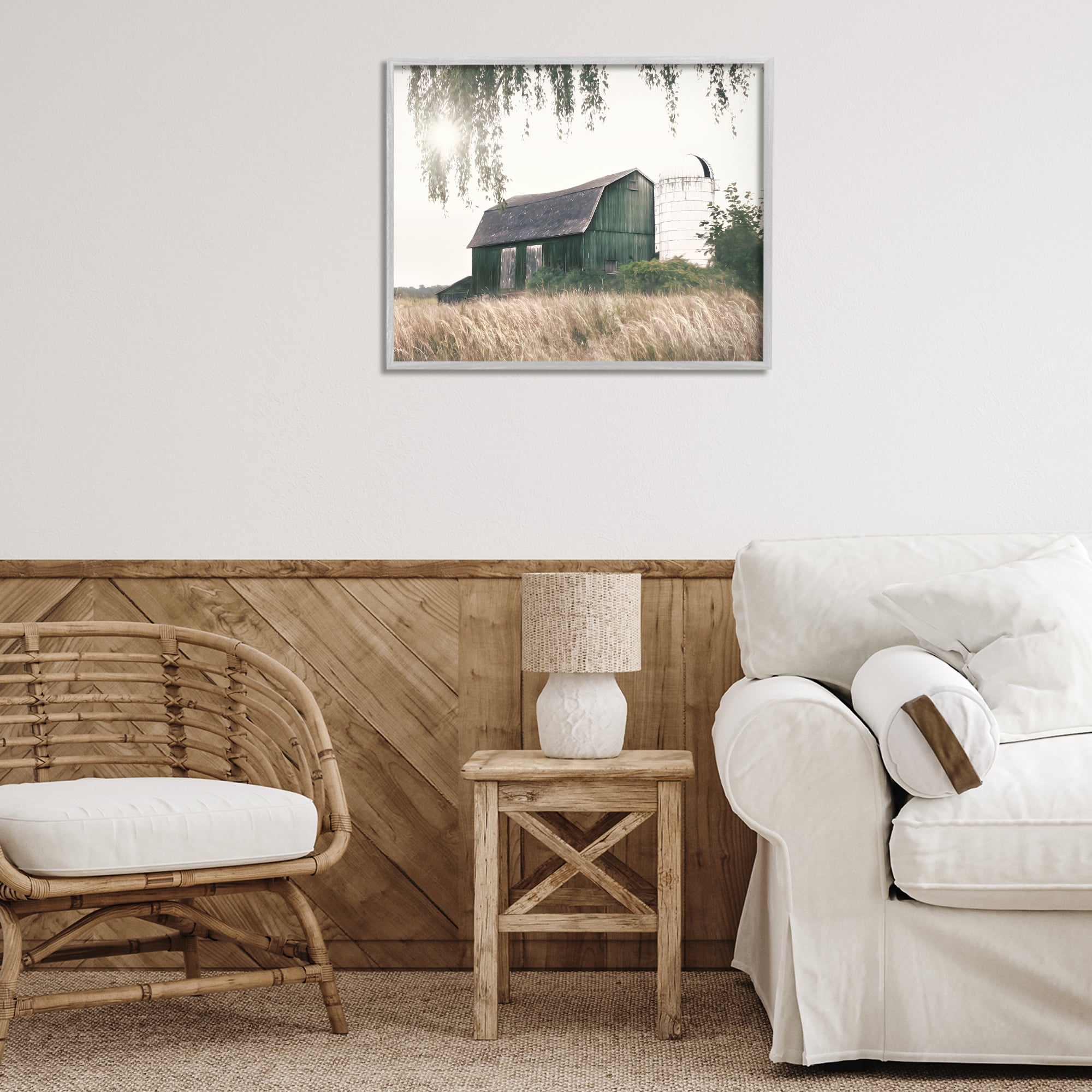 Stupell Industries Green Rustic Barn Landscape Photography Gray Framed Art Print Wall Art, 30 x 24