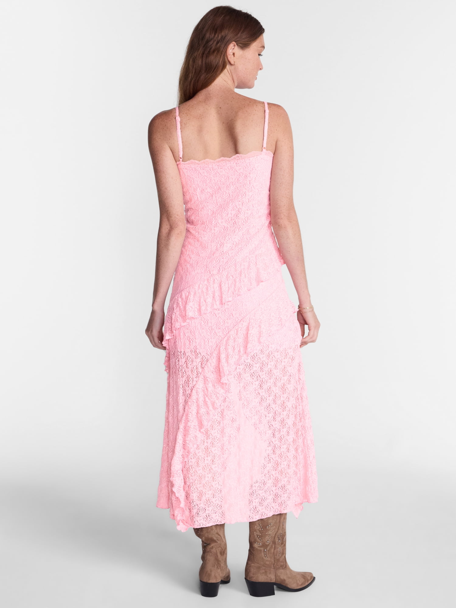 No Boundaries Lace Ruffle High Low Midi Dress, Women’s XXS-XXL
