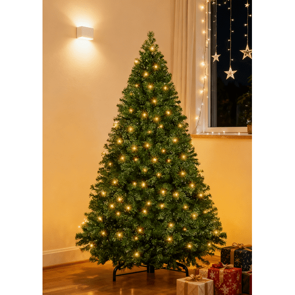 Sybels 4.5ft Pre-Lit Artificial Spruce Christmas Tree, 120 Warm Lights, 347 Branch Tips, Brings Festive Cheer to Your Home or Office