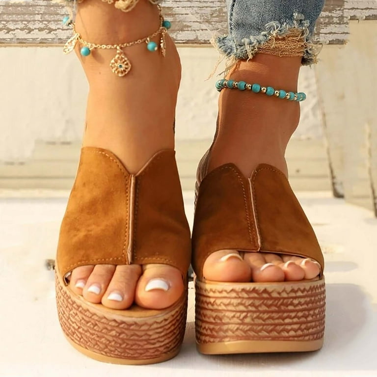EHQJNJ Female Silver Wedges for Women Wide Vacation Brown Wedge Heel Women s Sandals Women s Brown Wedge Platform Sandals Wedge Sandals for Women