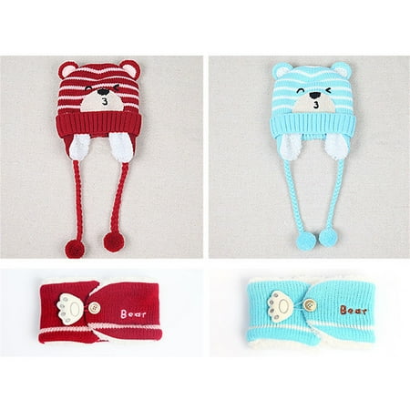 

TOWED22 Baby Boy Girl Winter Hat Toddler Bear Ear Cap Beaniess Hat With Scarf Fleece Lined Knitted Cap Baby Caps 6-12 Months Blue