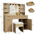 thumbnail image 5 of LainTene Get Ready with Me Vanity Set with Mirror & Lights, Modern Glass Top Dressing Table with 3 Drawers & 2 Large Storage Cabinets, Fluted Vanity Desk for Femal Gift, Natural, 5 of 10