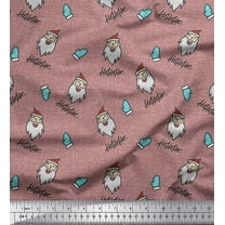 Soimoi Pink Poly Georgette Fabric Gloves & Santa Face Christmas Printed Fabric 1 Yard 42 Inch Wide