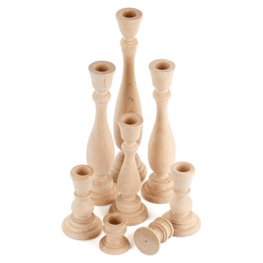 8 Assorted Unfinished Wooden Candle Sticks - For DIY Everyday Decor