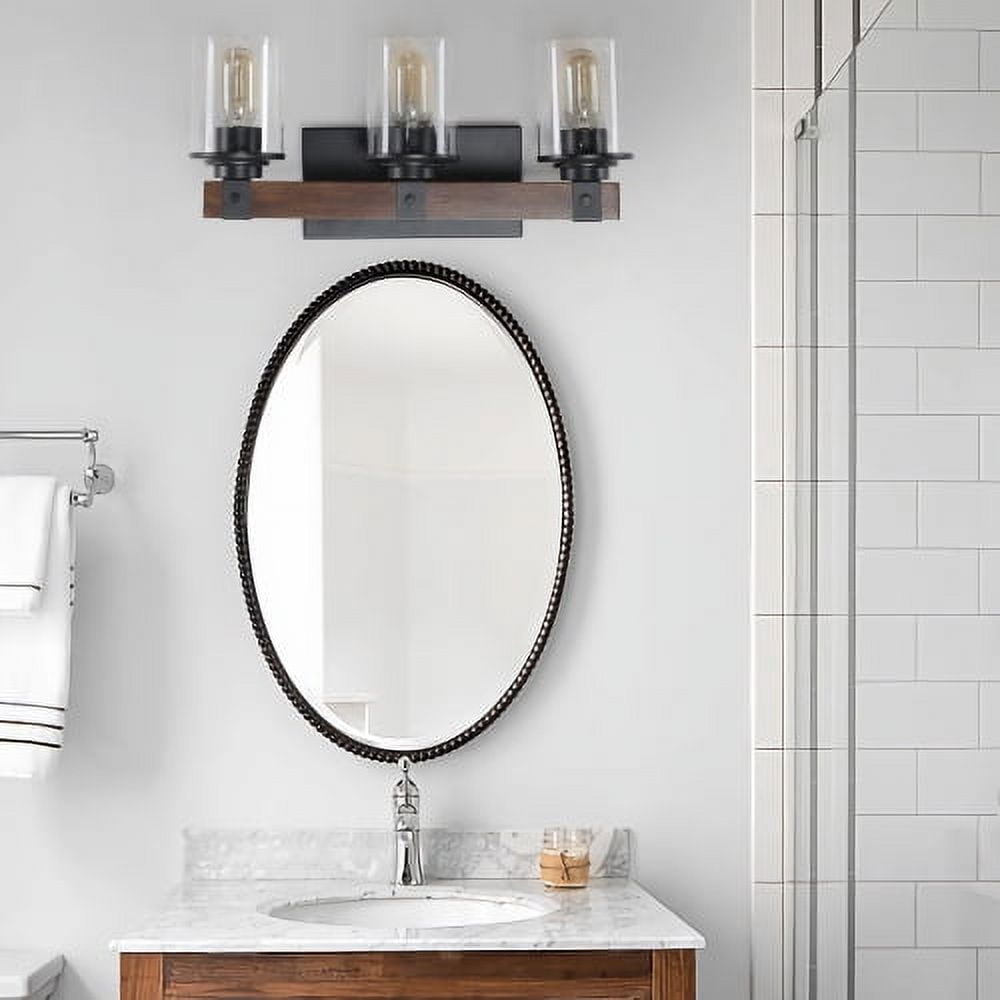ACE-LIGHTS,3-Lights Farmhouse Rustic Bathroom Light Fixture with Glass Lampshade(Bulbs Not Included),Vanity Lights Fixture for Bathroom,Dressing Room,Bedroom,Living Room(Black)