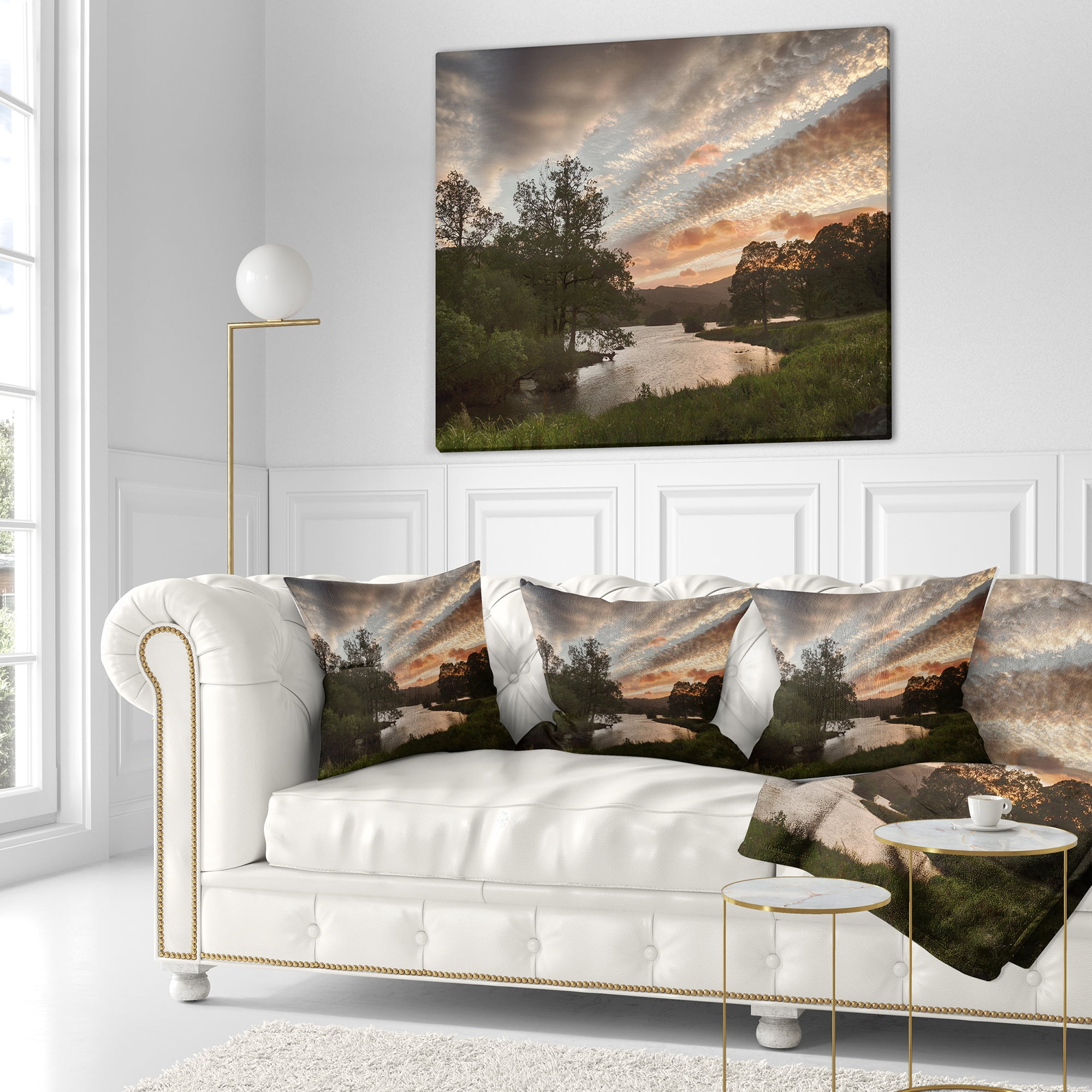 Designart Sunset over Rydal Waters - Landscape Printed Throw Pillow - 16x16