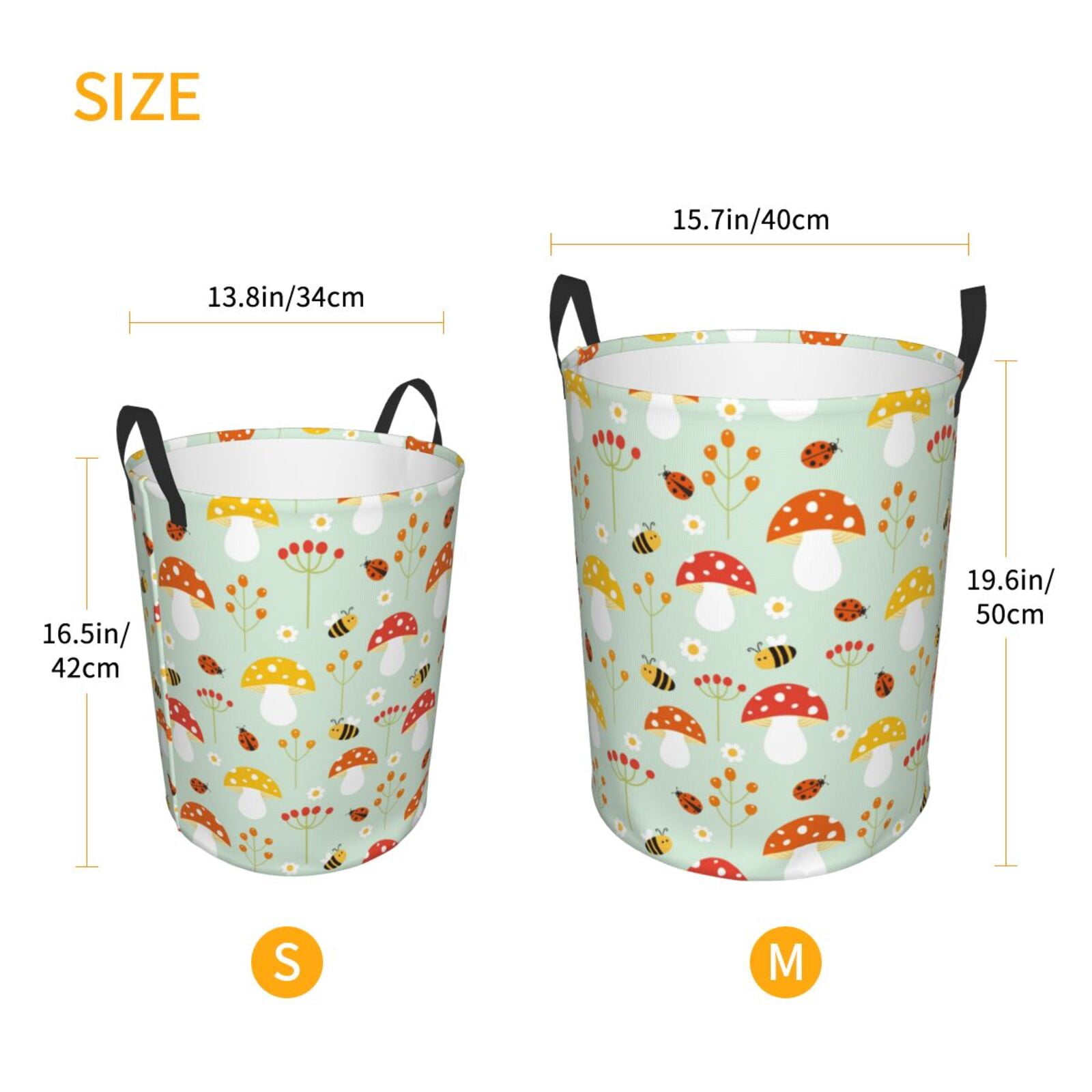Large Laundry Basket with Handles - Mushroom Bee Kids Baby Dirty Clothes Laundry Hamper for Bedroom Aesthetic