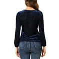 thumbnail image 3 of INSPIRE CHIC Women's Dots Prints Velvet Burn-Out Long Puff Sleeve Blouse L Blue-Floral, 3 of 5