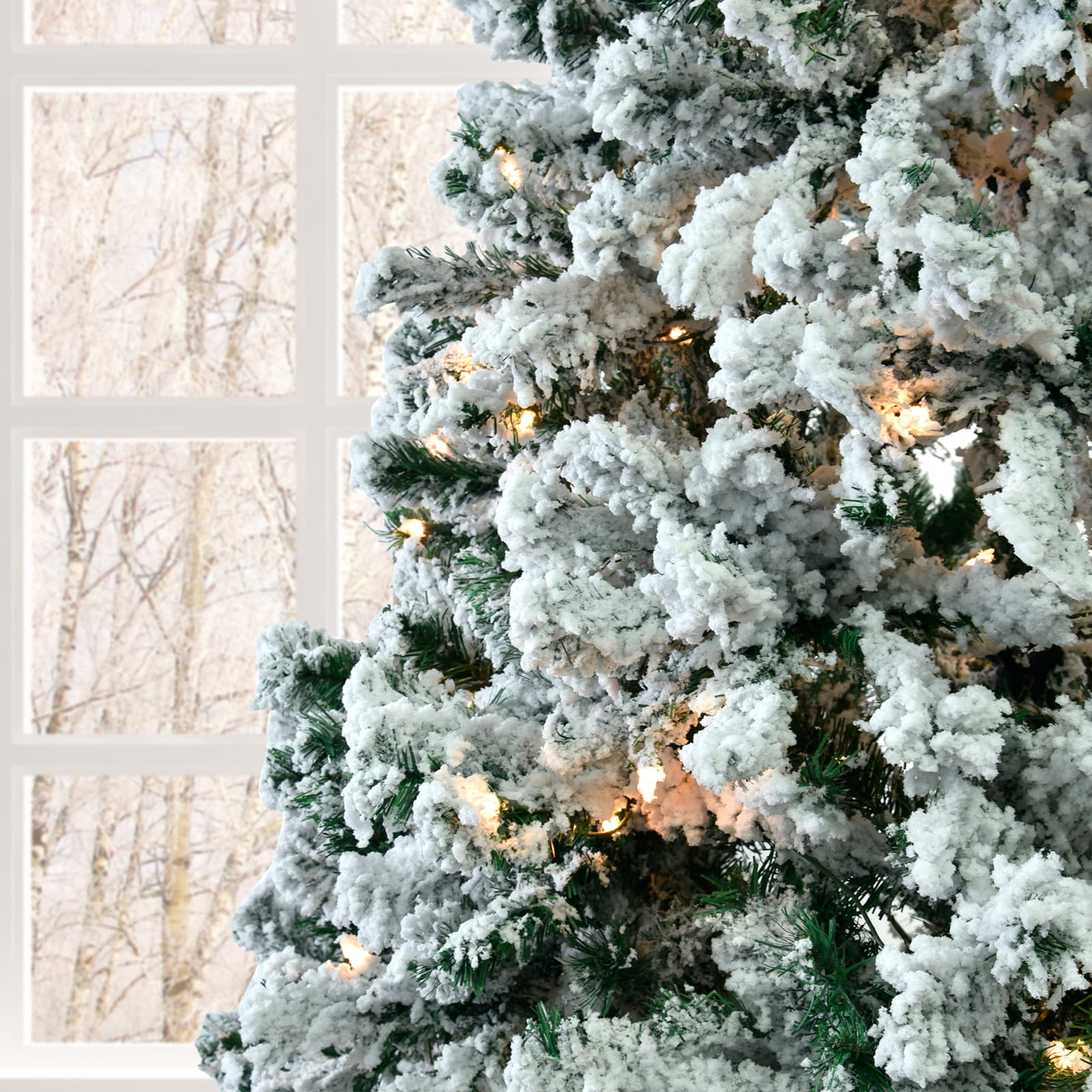 Astoutdoor 7 ft Pre-Lit Snow Flocked Christmas Tree with 1000 Branch Tips and 400 LED Lights, Snowy Green