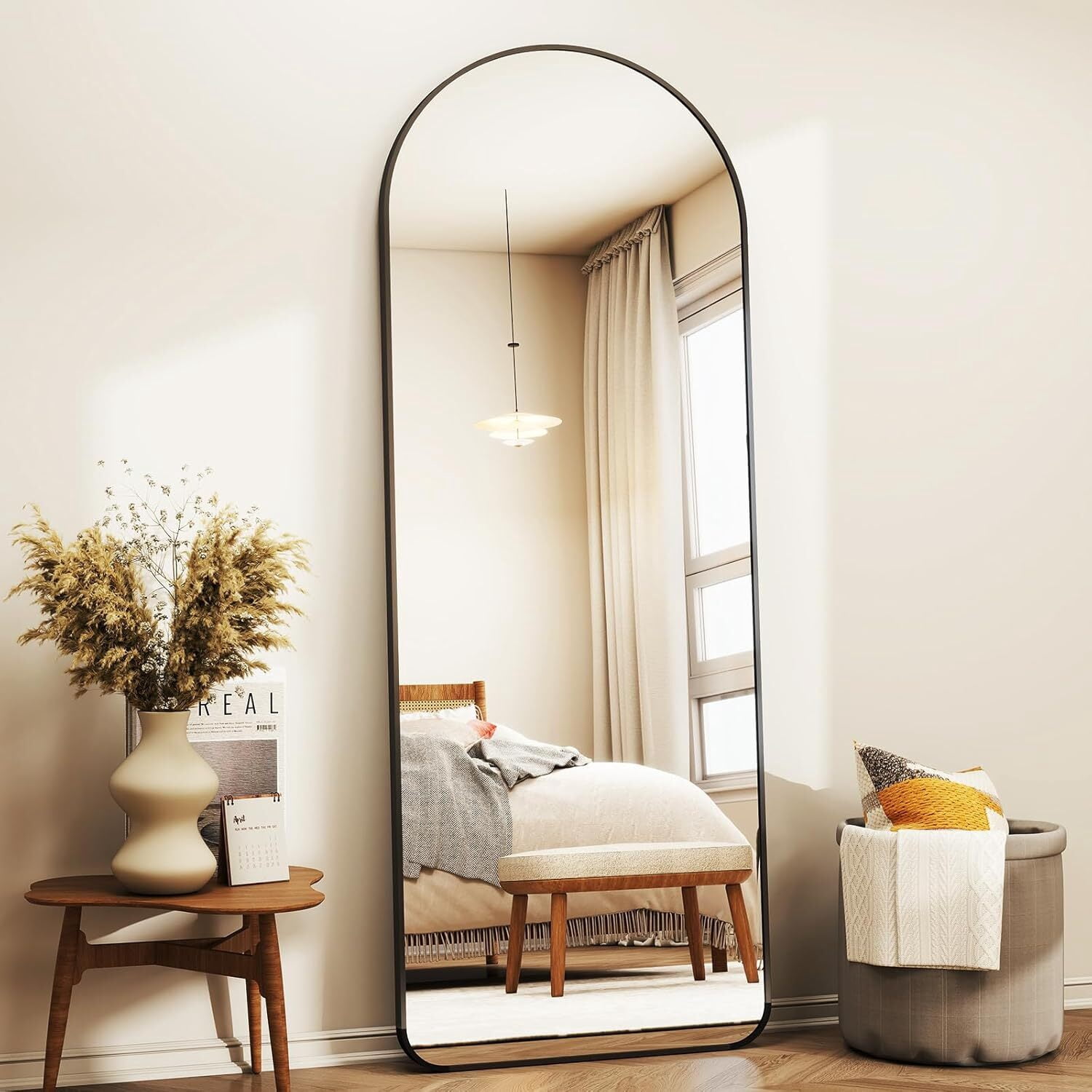 Anyrose 64.3"x21.1" Arched Full Length Mirror With Stand Wall-Mounted, Black