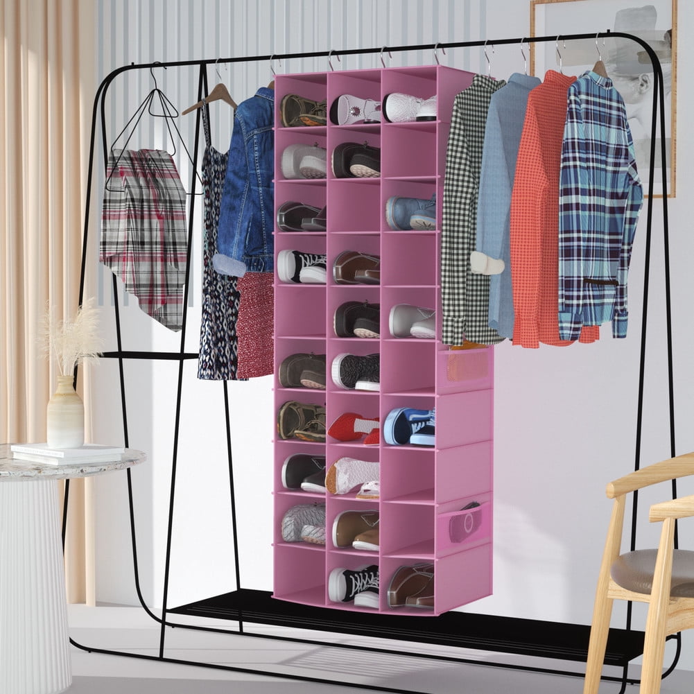 coastal rose Hanging Shoe Organizer for Closet, 30 Sections Hanging Closet Organizers and Storage Shelves Space Saving Shoe Rack Holder