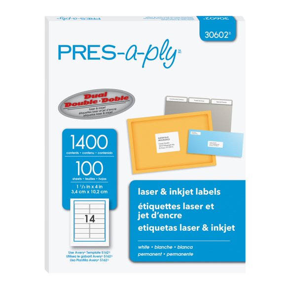 Etiquetas de dirección Pres-a-Ply Laser, 3,4 x 10,2 cm, color blanco 1400
