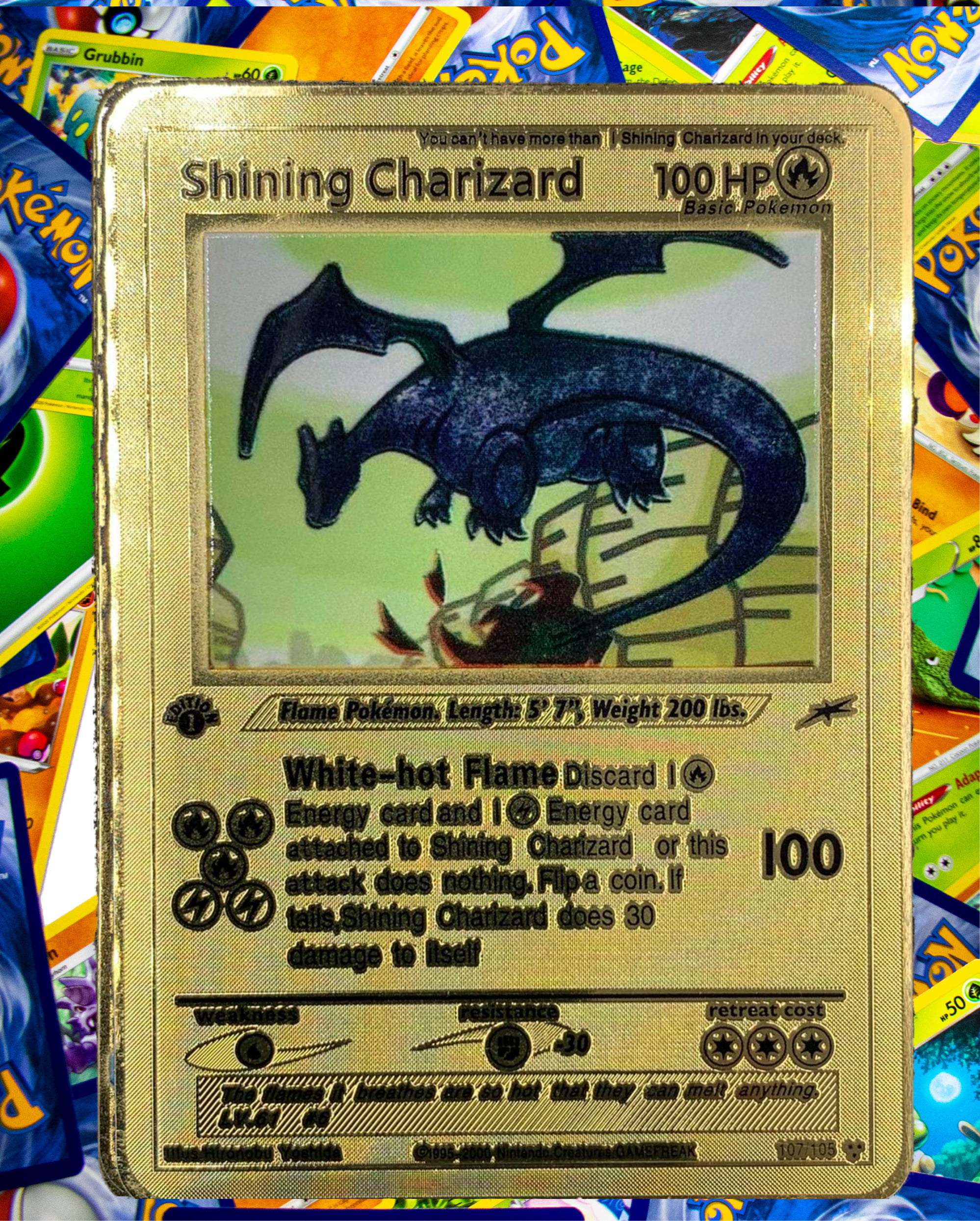 Pokemon Shining Charizard 1st Edition Gold Metal Custom Card Rare Neo Destiny 
