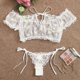 thumbnail image 3 of Gibobby Ropa Interior Sexy Bordado ropa de dormir mujer sujetador lencería sin tirantes encaje pijama conjunto Tanga Bowknot(Blanco, M), 3 of 5
