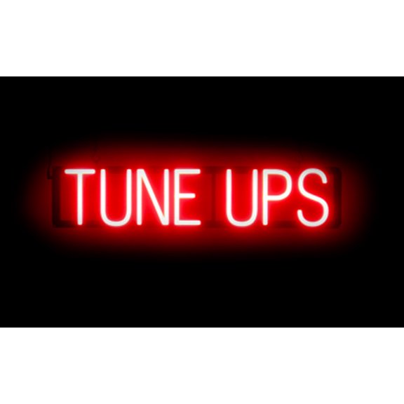 SpellBrite TUNE UPS LED Sign for Business. 29.3" x 6.3" Red TUNE UPS Sign Has Neon Sign Look With Energy Efficient LED Light Source. Visible from 500+ Feet, 8 Animation Settings.
