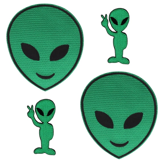 Gwen Studios Green Alien Embroidered Iron-on Patch Appliques, 2 Styles, 4PC
