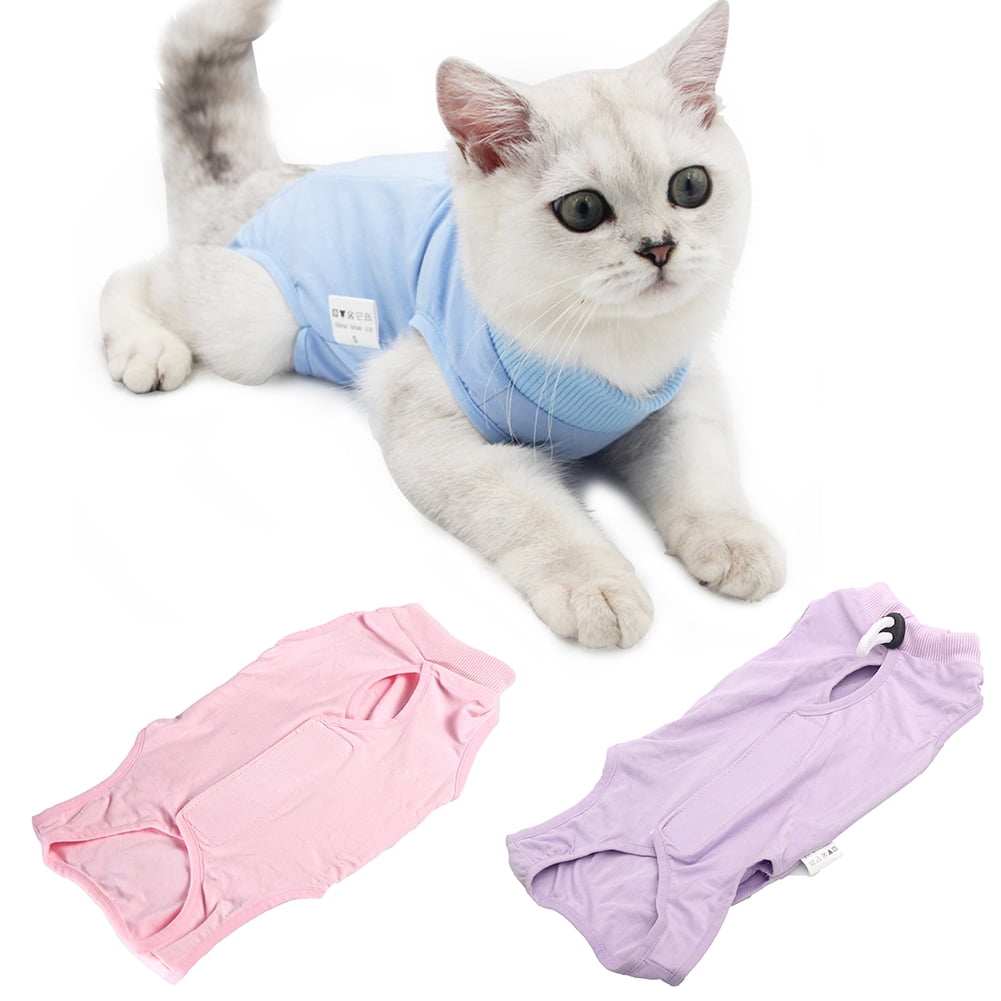 Flmtop Pets Cat Kitten Recovery Weaning Suit Breathable Elastic Soft Clothes Vest Coat Purple