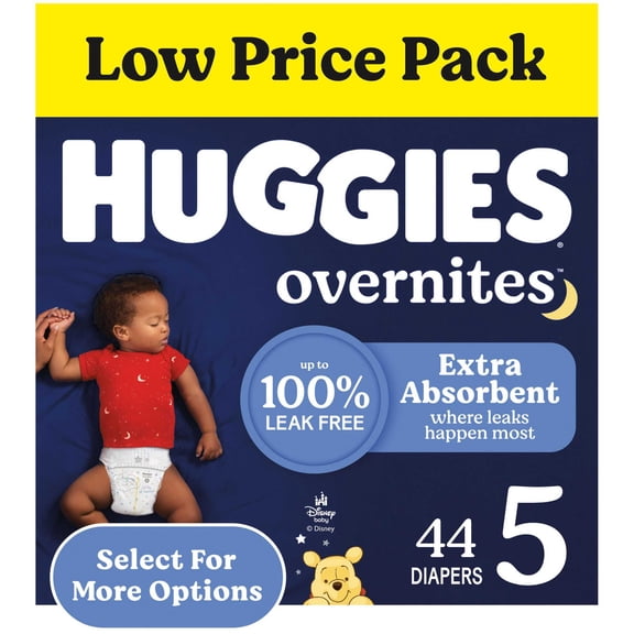 Huggies Overnites Nighttime Baby Diapers, Size 5 (27  lbs), 44 Ct (Select for More)