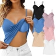 thumbnail image 3 of YaEYa Built in Bra Tank Tops for Women Double Lined No Underwire Workout Sports Padded Shirts Spaghetti Strap V Neck Camisole Tops Undershirt (White,S), 3 of 6