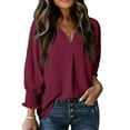 thumbnail image 4 of Women's Dressy Casual V Neck Batwing Sleeve Blouse - Loose Fit Smocked Cuff Fall Tops, 4 of 8