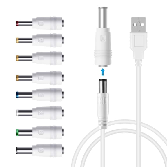 USB to DC Power Cable,8 in 1 Universal 5V DC Jack Charging Cable Power Cord with 8 Interchangeable Plugs Connectors Adapter
